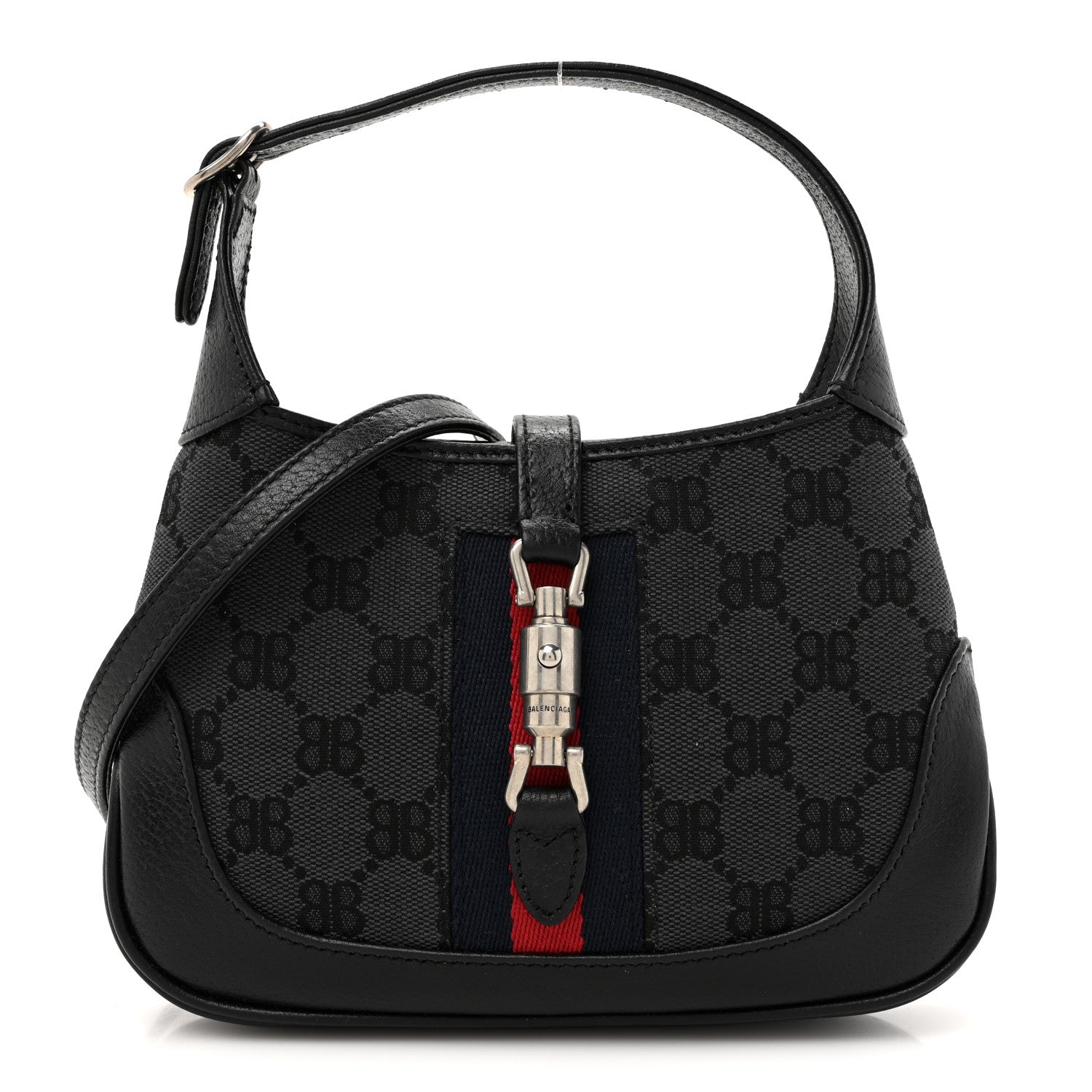 Gucci X BALENCIAGA BB Monogram Calfskin Web Mini Jackie 1961 Hobo Black 1 of 11