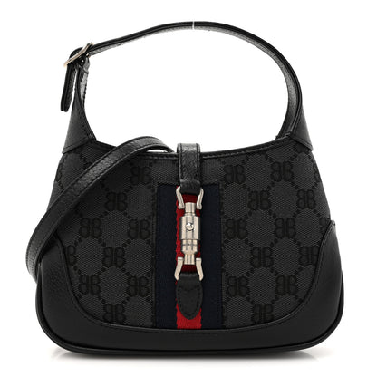 Gucci X BALENCIAGA BB Monogram Calfskin Web Mini Jackie 1961 Hobo Black 1 of 11
