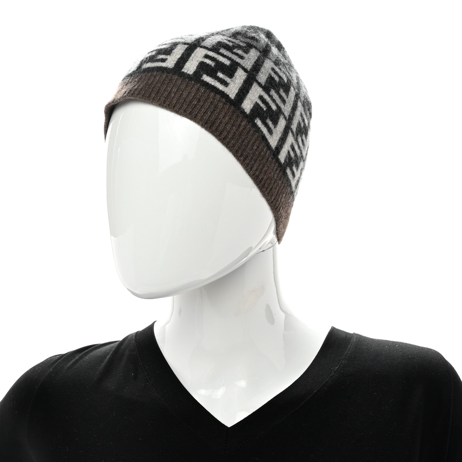 Fendi Wool FF Beanie Tobacco Black Grey 2 of 4