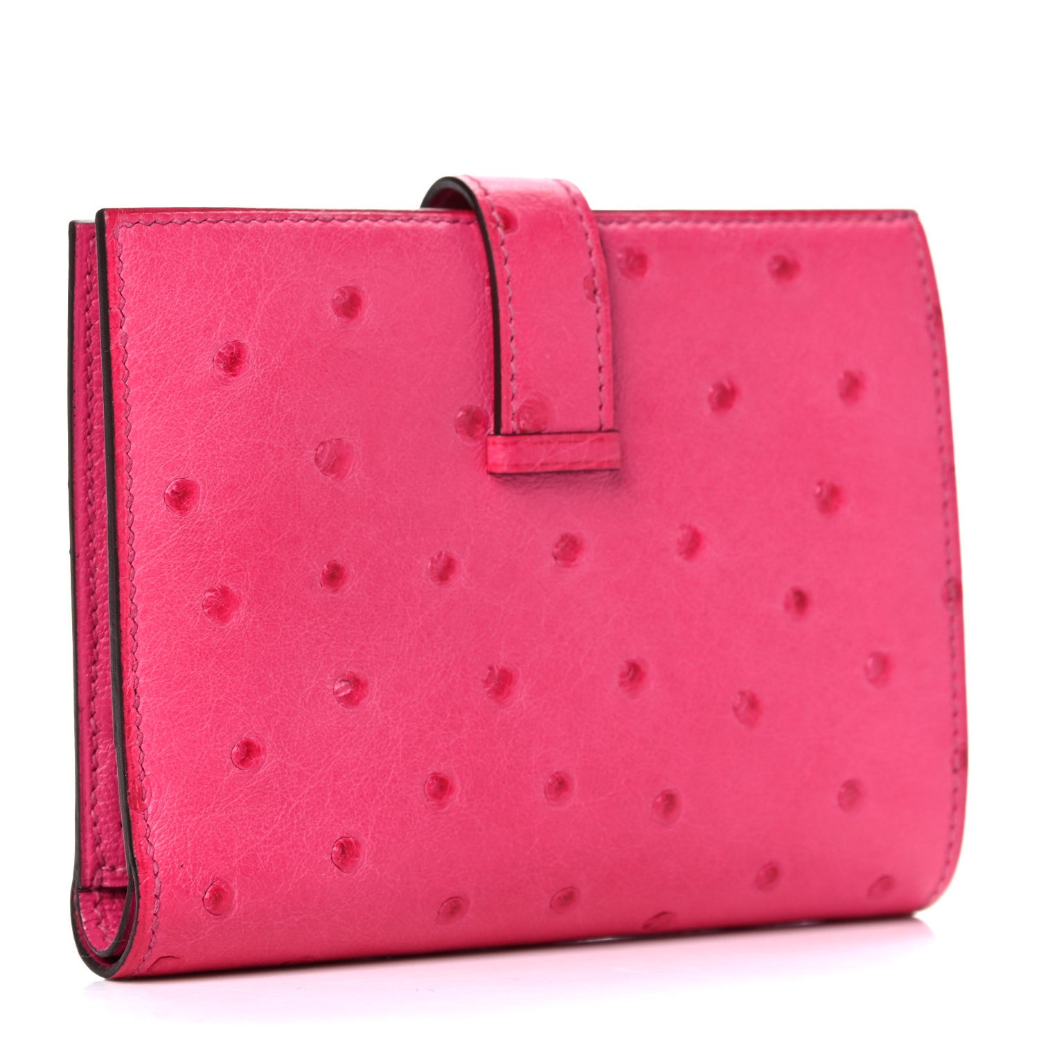 Hermes Ostrich Bearn Compact Wallet Rose Tyrien 3 of 9