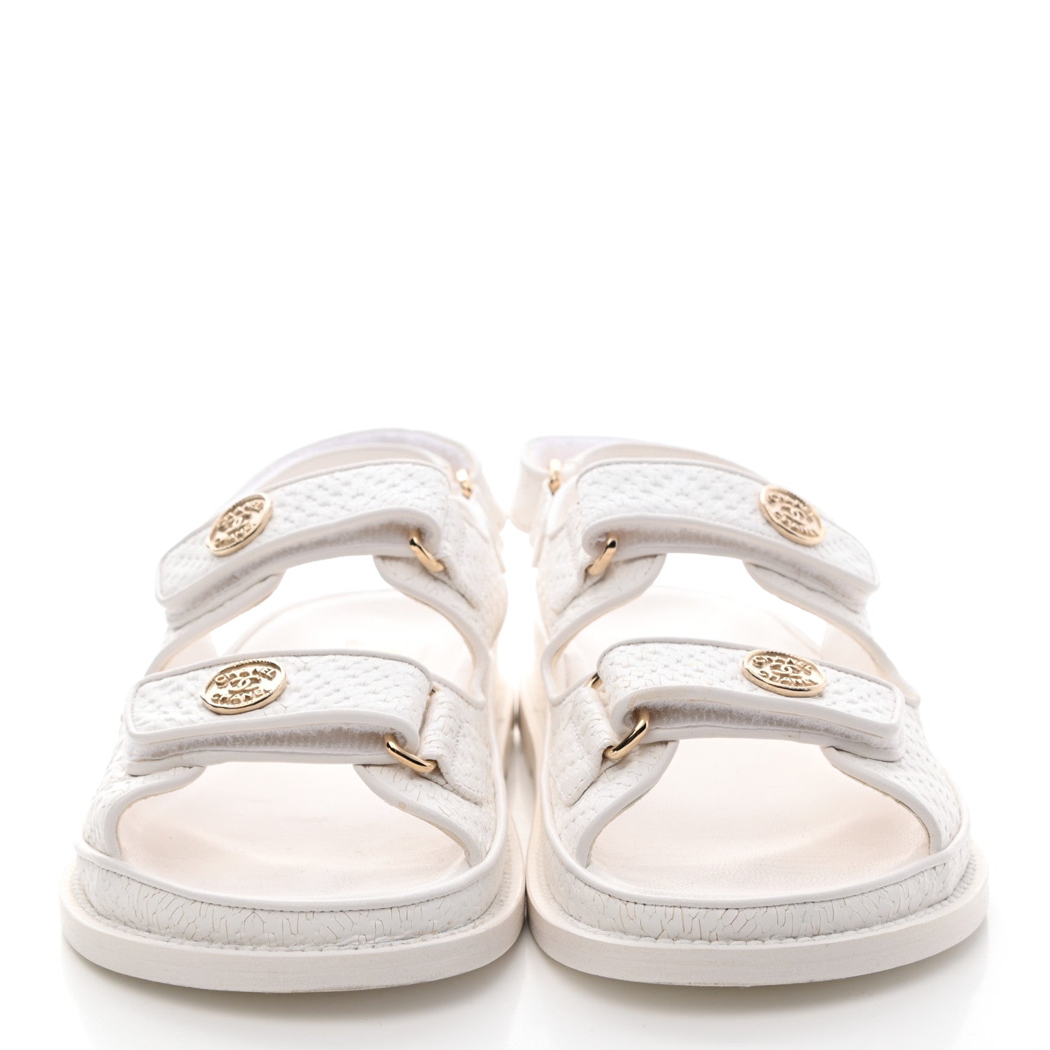 Chanel Calfskin Printed Velcro Dad Sandals 36.5 White 2 of 13