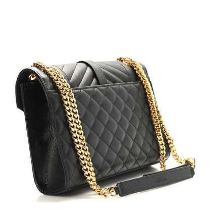 Saint Laurent Grain De Poudre Textured Mixed Matelasse Triquilt Medium Monogram Satchel Black 3 of 8