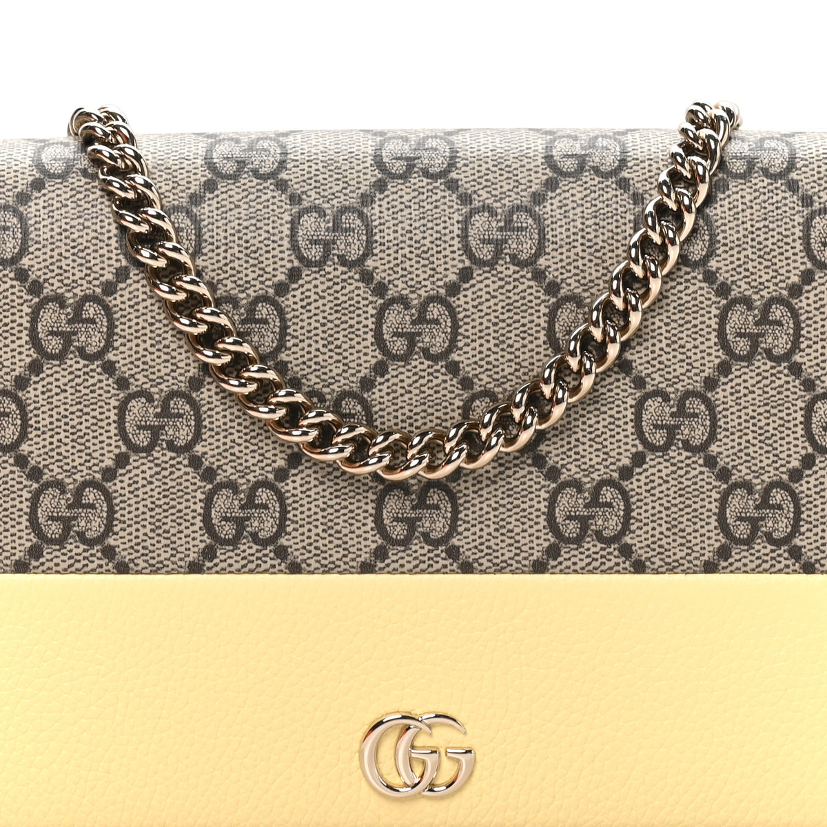 Gucci Dollar Calfskin GG Supreme Monogram Mini GG Marmont Chain Wallet Beige Light Yellow 7 of 10