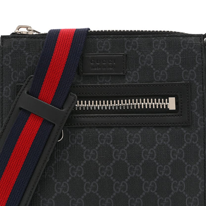 Gucci GG Supreme Monogram Web Small Flat Messenger Bag Black Grey 8 of 10