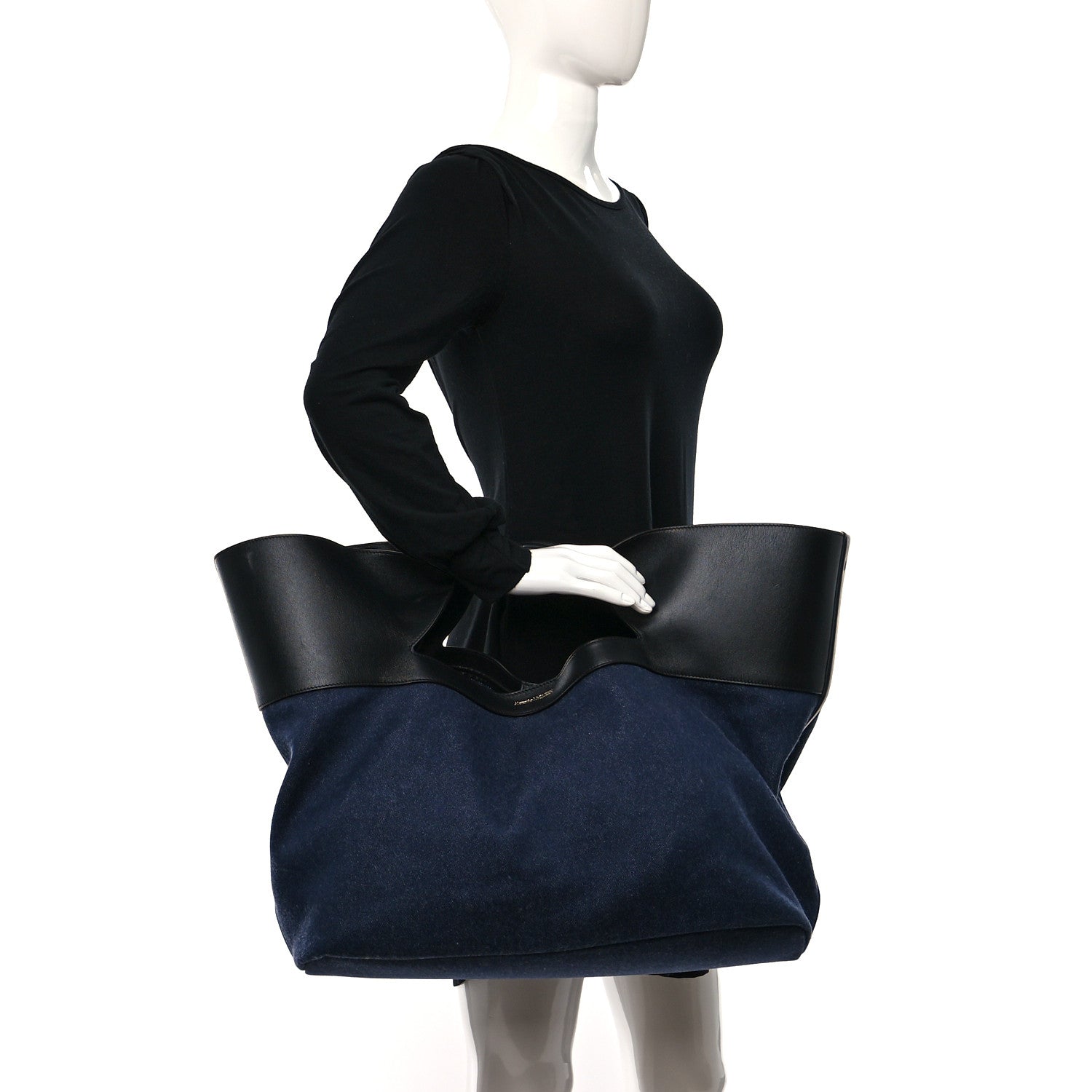 Alexander McQueen Calfskin Denim Large The Bow Bag Blue Black 2 of 11