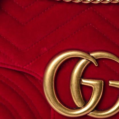 Gucci Velvet Matelasse Medium GG Marmont Shoulder Bag Hibiscus Red 13 of 22