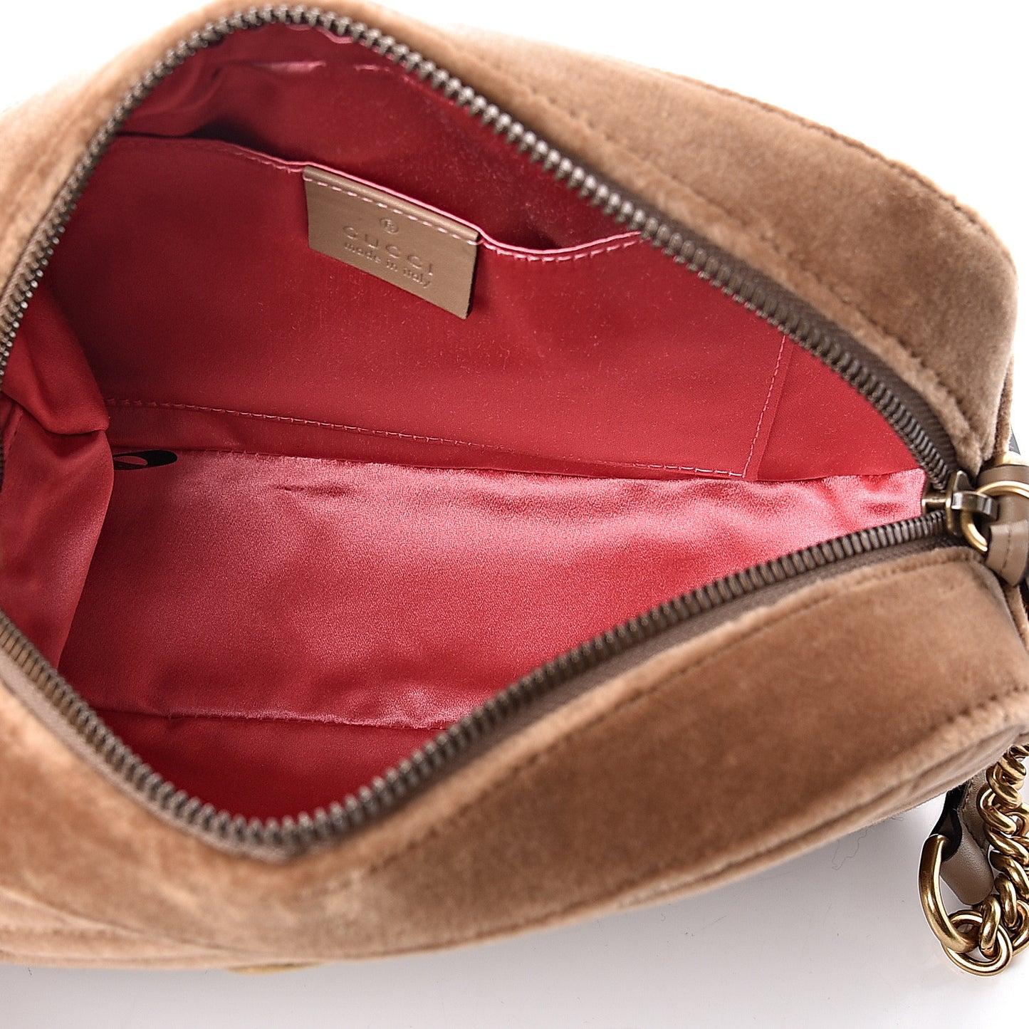 Velvet Matelasse Small GG Marmont Chain Shoulder Bag Taupe