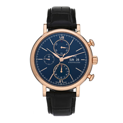 IWC 18K Rose Gold Alligator 42mm Portofino Chronograph Automatic Watch Blue IW391035 1 of 5