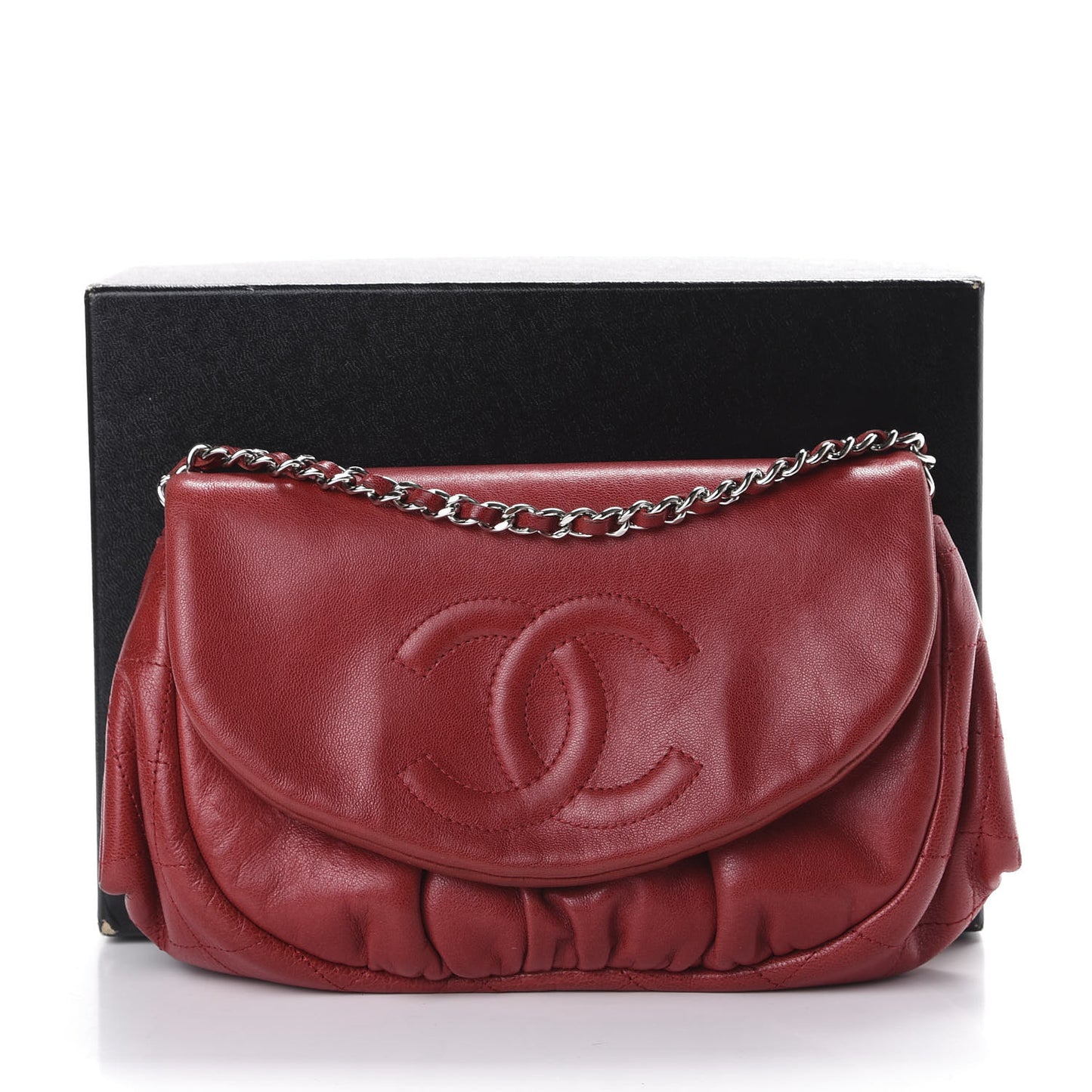 Lambskin Half Moon Wallet On Chain WOC Red