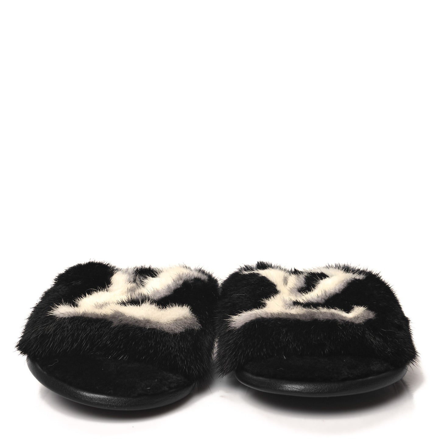 Mink Fur Homey Flat Mules 37-38 Black