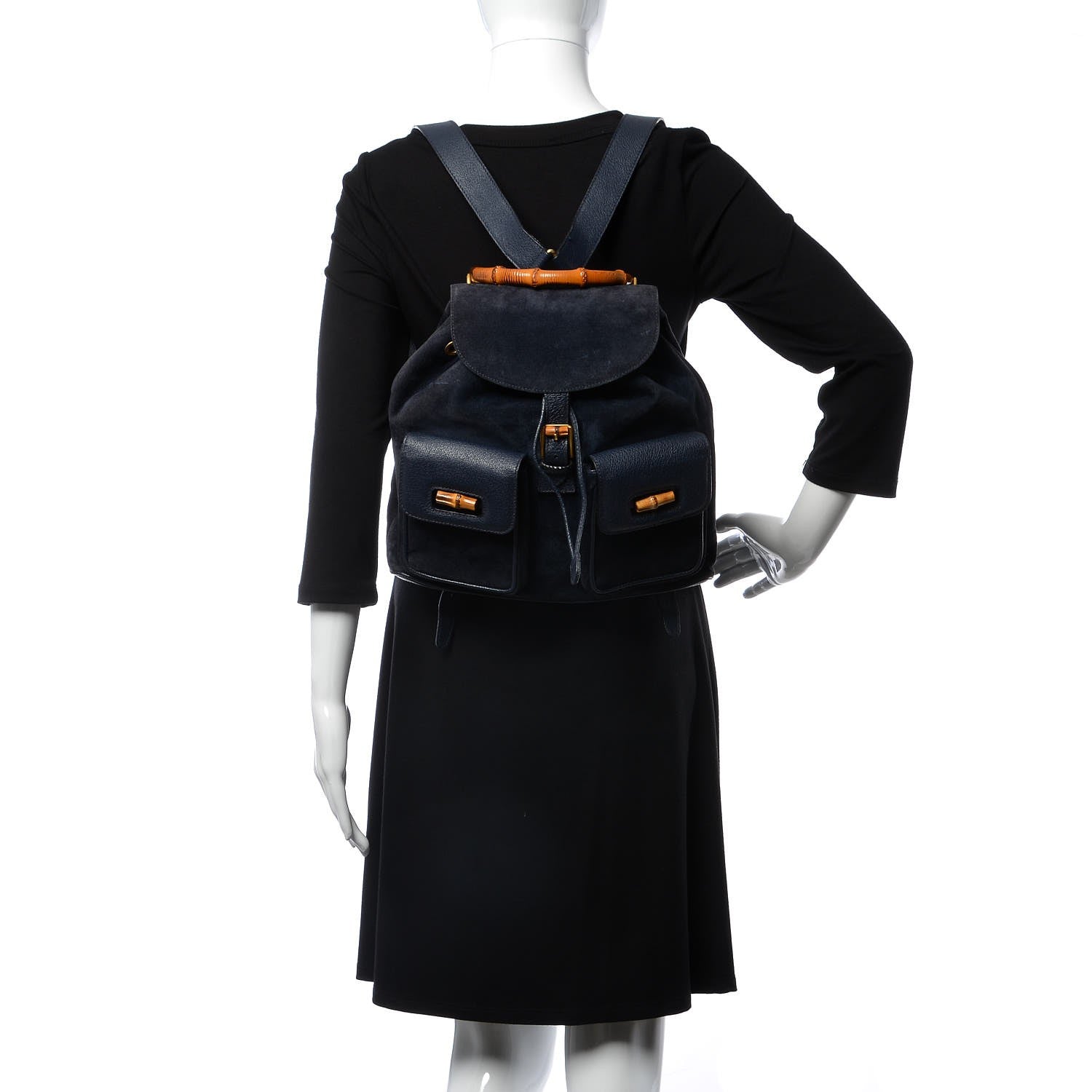 Gucci Suede Bamboo Backpack Navy Blue 2 of 9
