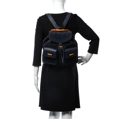Gucci Suede Bamboo Backpack Navy Blue 2 of 9