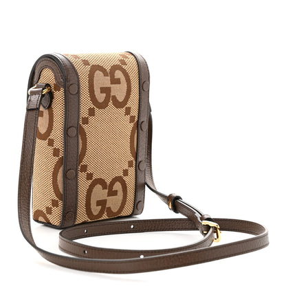 Gucci Monogram Jumbo GG Textured Dollar Calfskin Mini Horsebit 1955 Crossbody Bag Camel Ebony New Acero 3 of 11