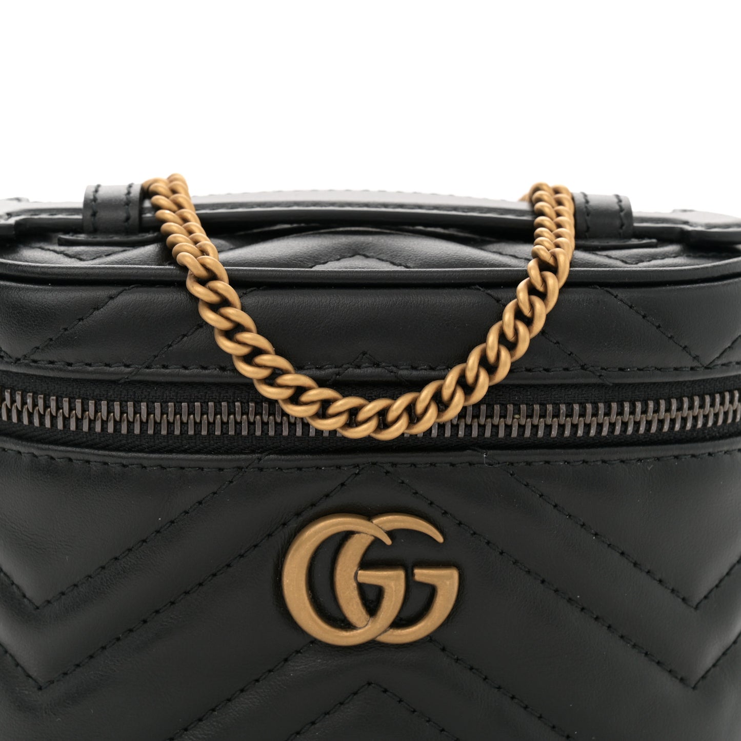 Calfskin Matelasse Chevron Mini GG Marmont Top Handle Bag Black