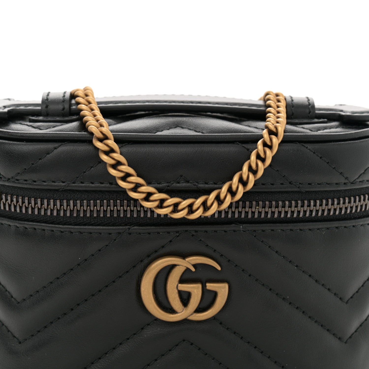 Gucci Calfskin Matelasse Chevron Mini GG Marmont Top Handle Bag Black 8 of 10