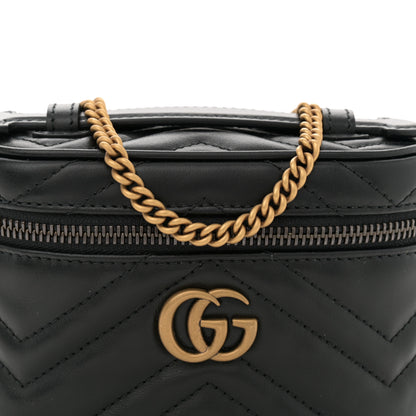 Gucci Calfskin Matelasse Chevron Mini GG Marmont Top Handle Bag Black 8 of 10