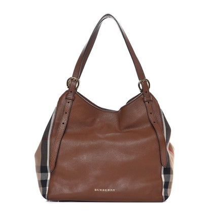 Burberry Grainy Calfskin House Check Small Canterbury Tote Tan 1 of 17