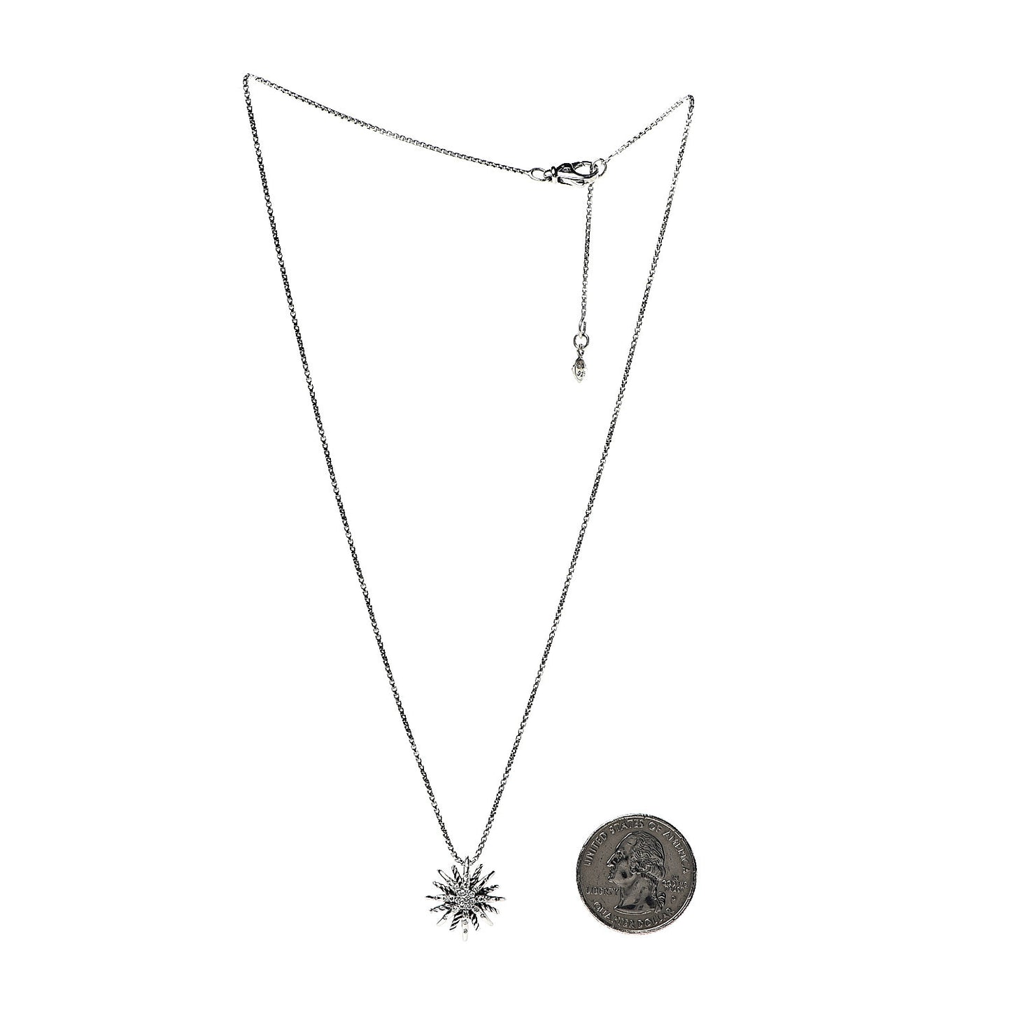 Sterling Silver Diamond 16mm Small Starburst Pendant Necklace
