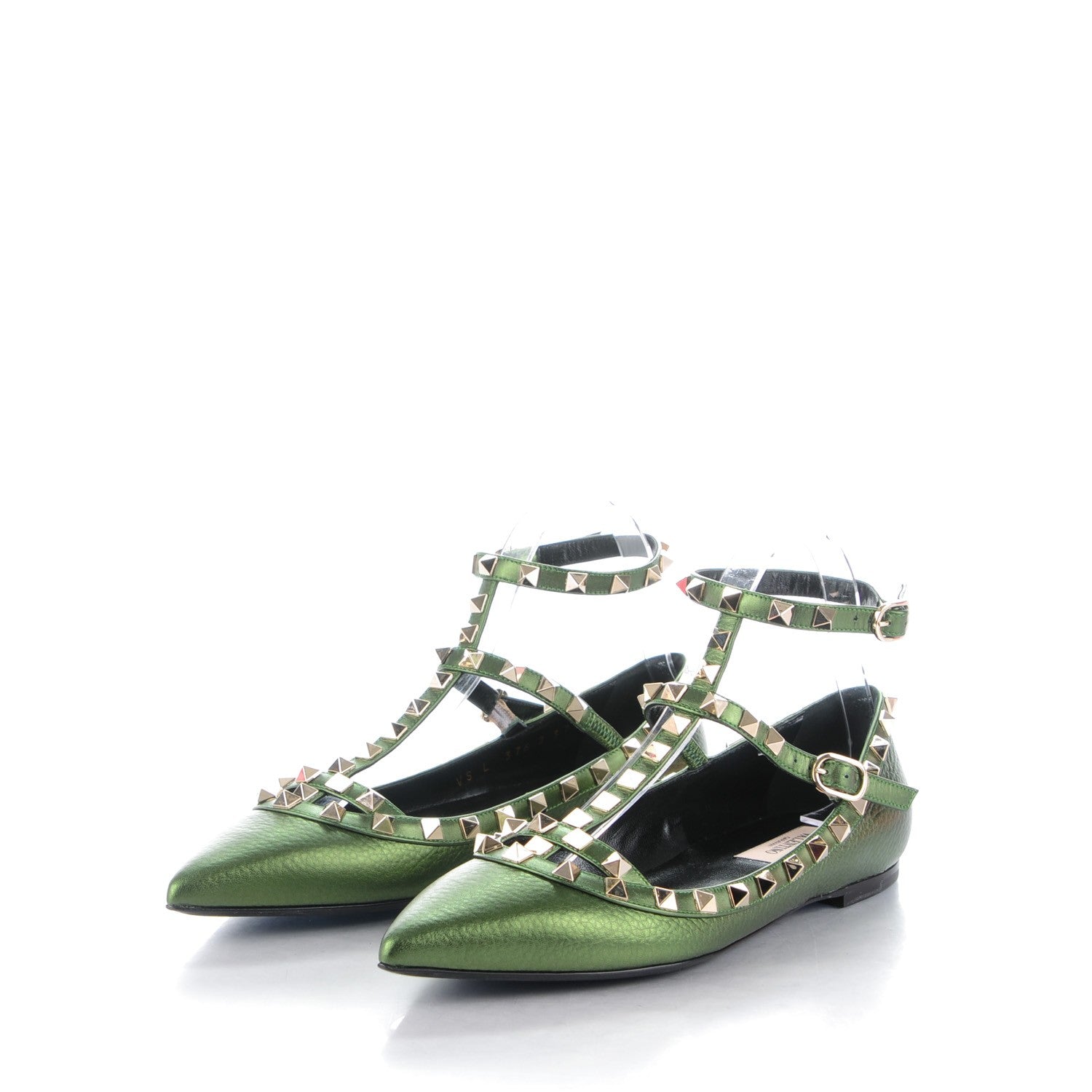 Valentino Garavani Metallic Pebbled Calfskin Rockstud Cage Ballerina Flats 37.5 Field 3 of 8
