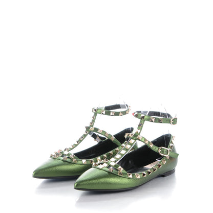Valentino Garavani Metallic Pebbled Calfskin Rockstud Cage Ballerina Flats 37.5 Field 3 of 8