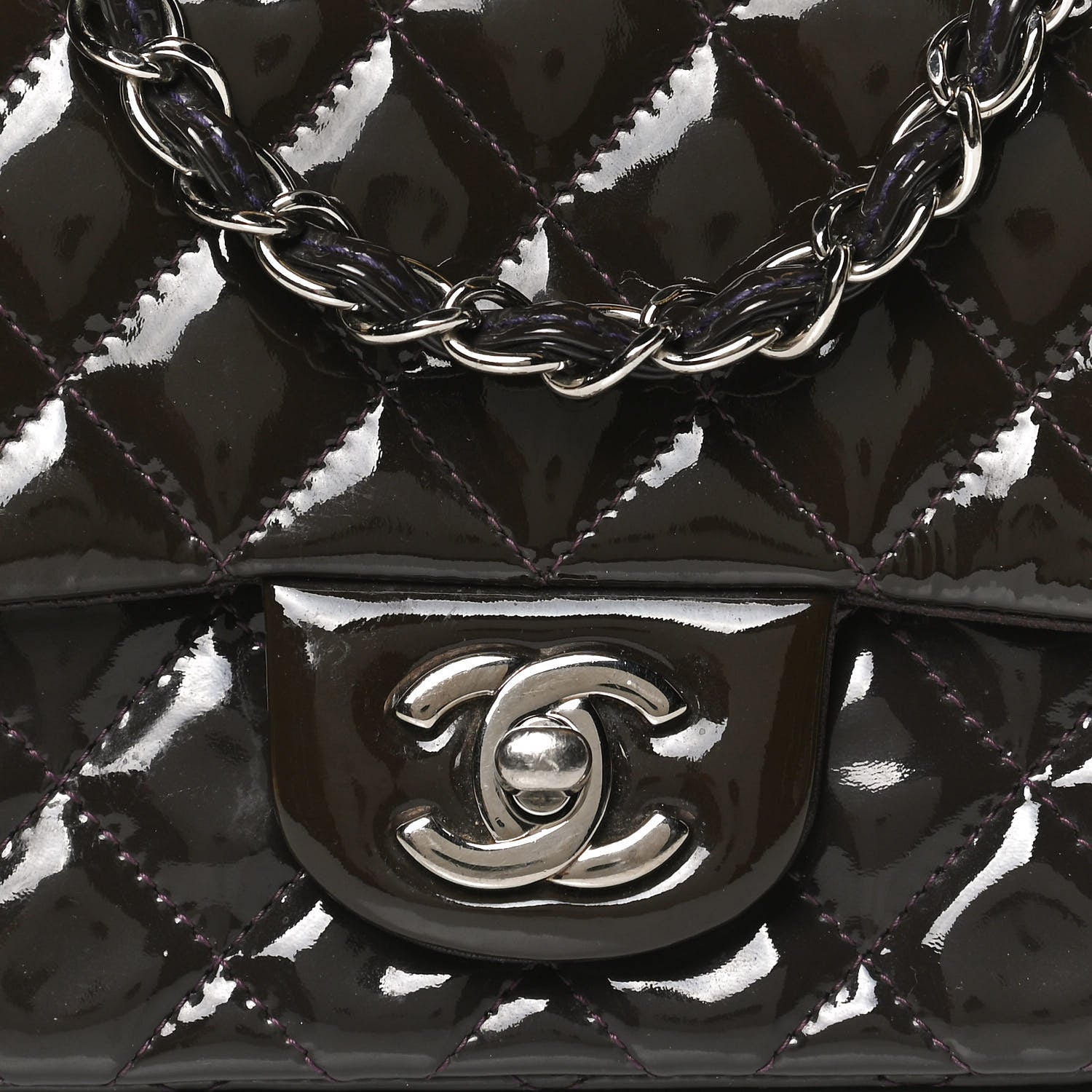 Chanel Patent Quilted Mini Square Flap Purple 6 of 9