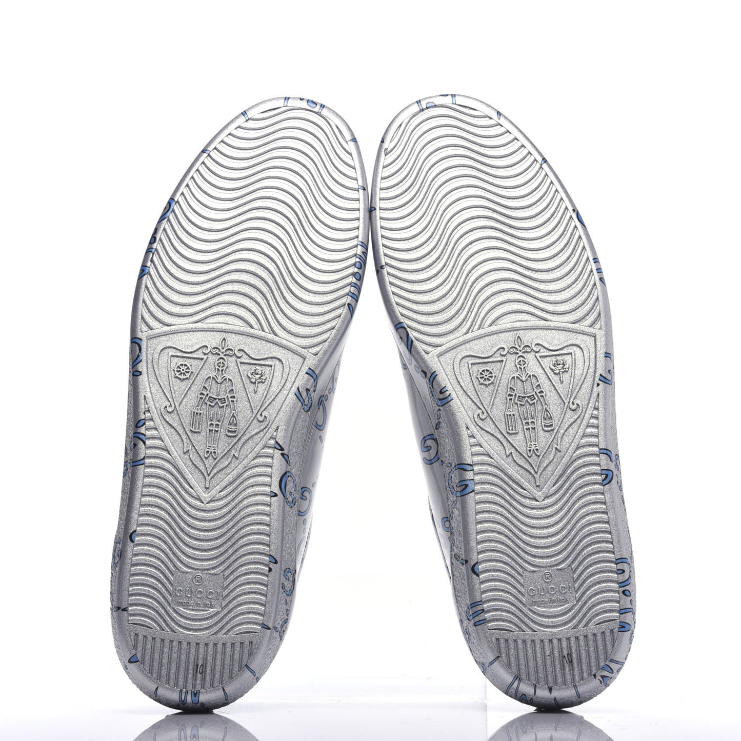 Miro Rubber Wax GucciGhost Print Mens New Ace Sneakers 10 Silver