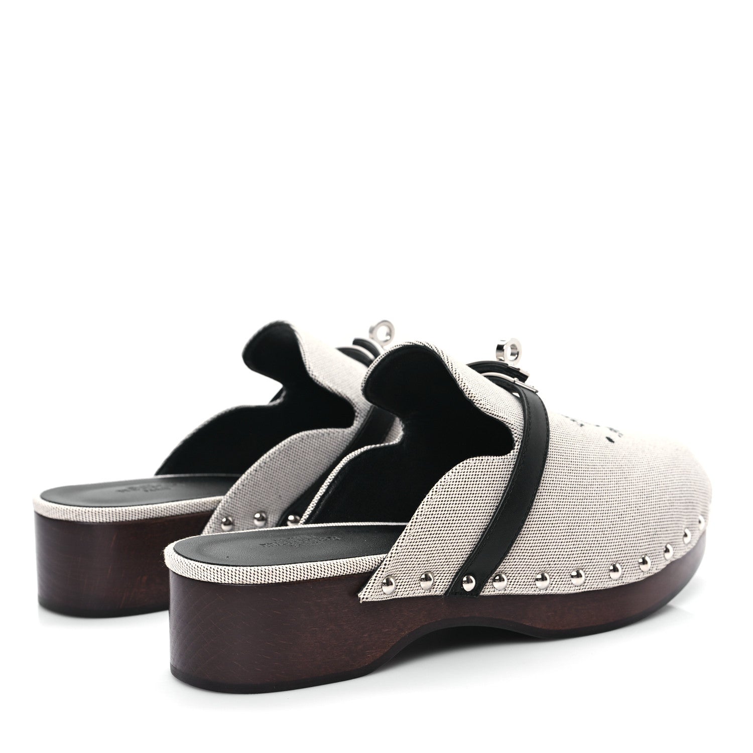 Hermes H Canvas Calfskin Carlotta Mules 37 Prunoir Black 2 of 9