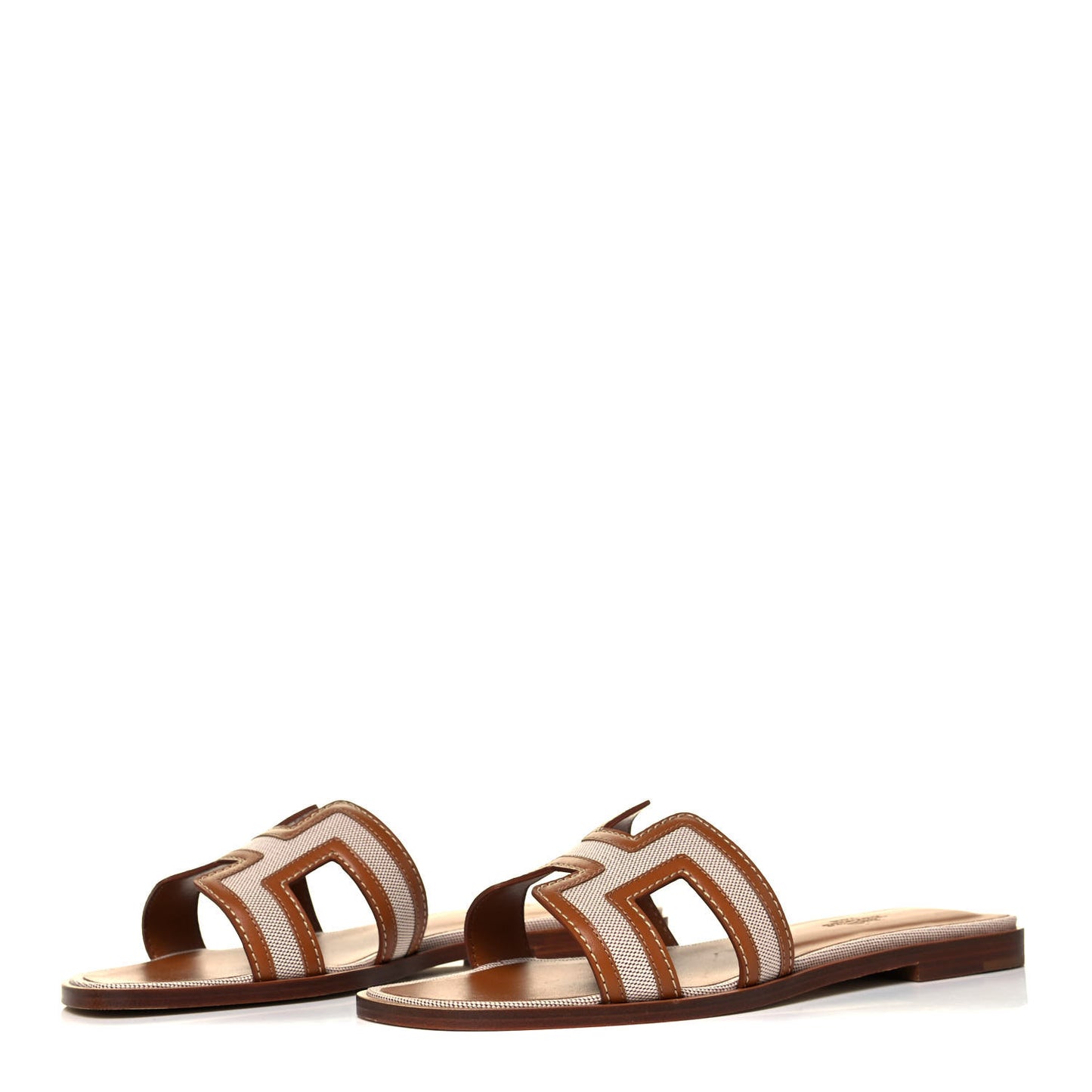 Calfskin Canvas Oran Sandals 37.5 Noisette Beige Dore