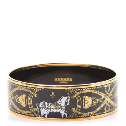 Hermes Enamel Printed Wide Grand Apparat Bracelet 70 Black 1 of 5