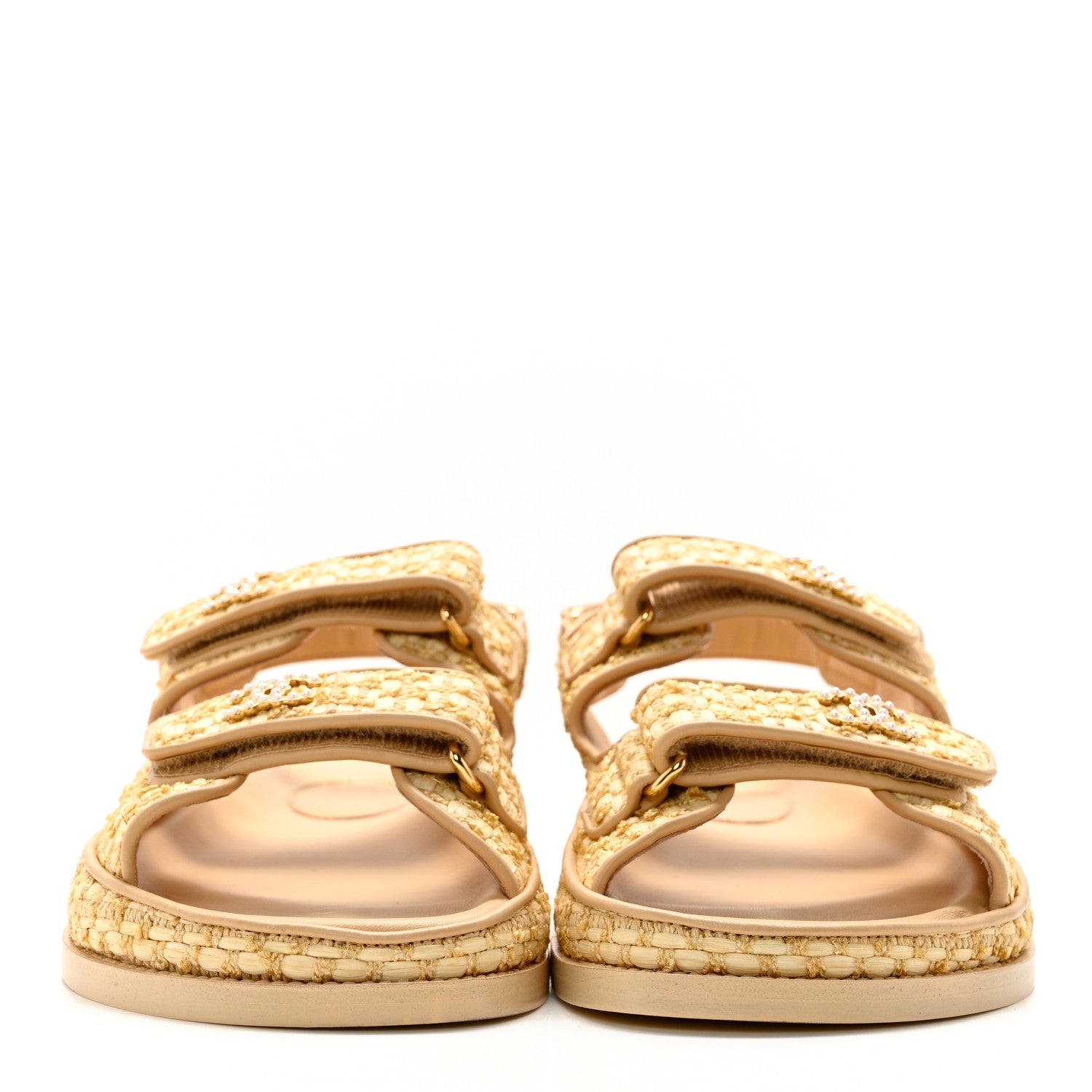 Chanel Braided Fabric Velcro Dad Sandals 39 Beige 2 of 9