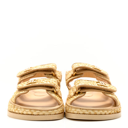 Chanel Braided Fabric Velcro Dad Sandals 39 Beige 2 of 9