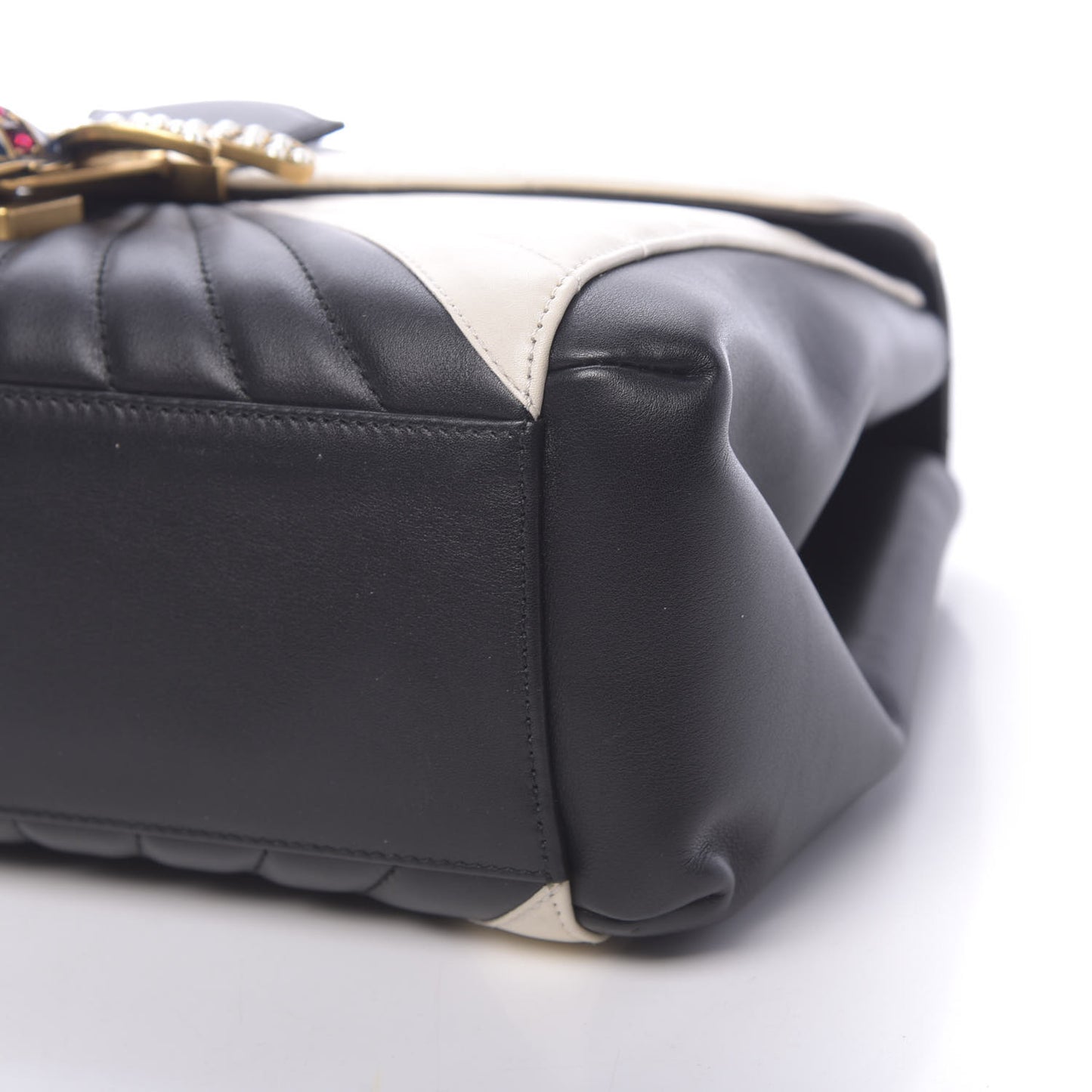 Calfskin Bamboo Trapuntata Queen Margaret Top Handle Bag Mystic White Black