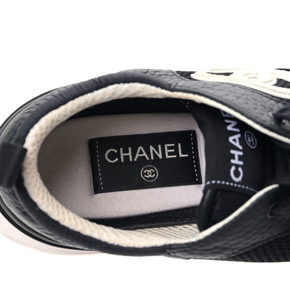 Chanel Calfskin Mesh Lycra Suede Womens Logo Sneakers 38.5 Black 7 of 10