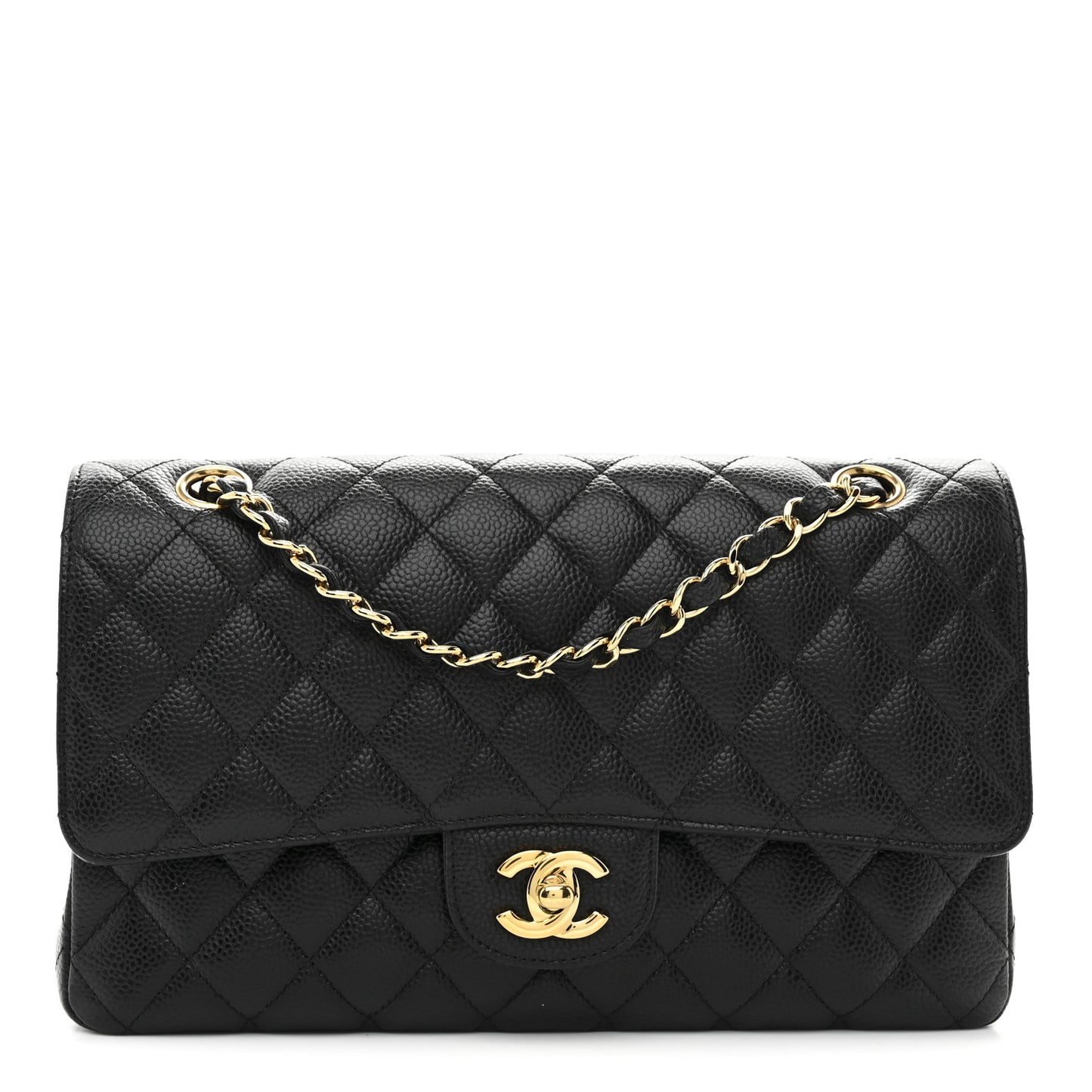 Caviar Quilted Medium Double Flap Black
