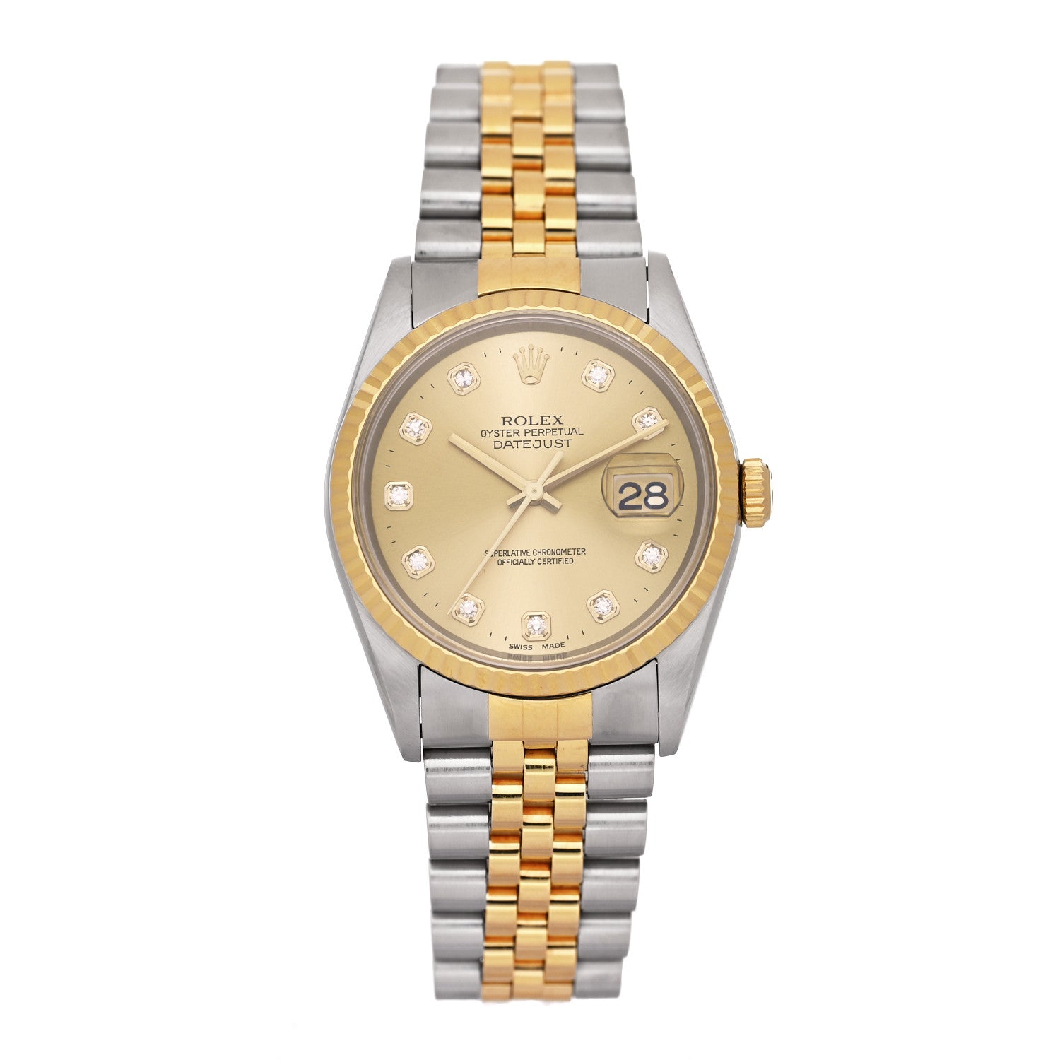 Rolex Stainless Steel 18K Yellow Gold Diamond 36mm Oyster Perpetual Datejust Watch Champagne 16233 1 of 4