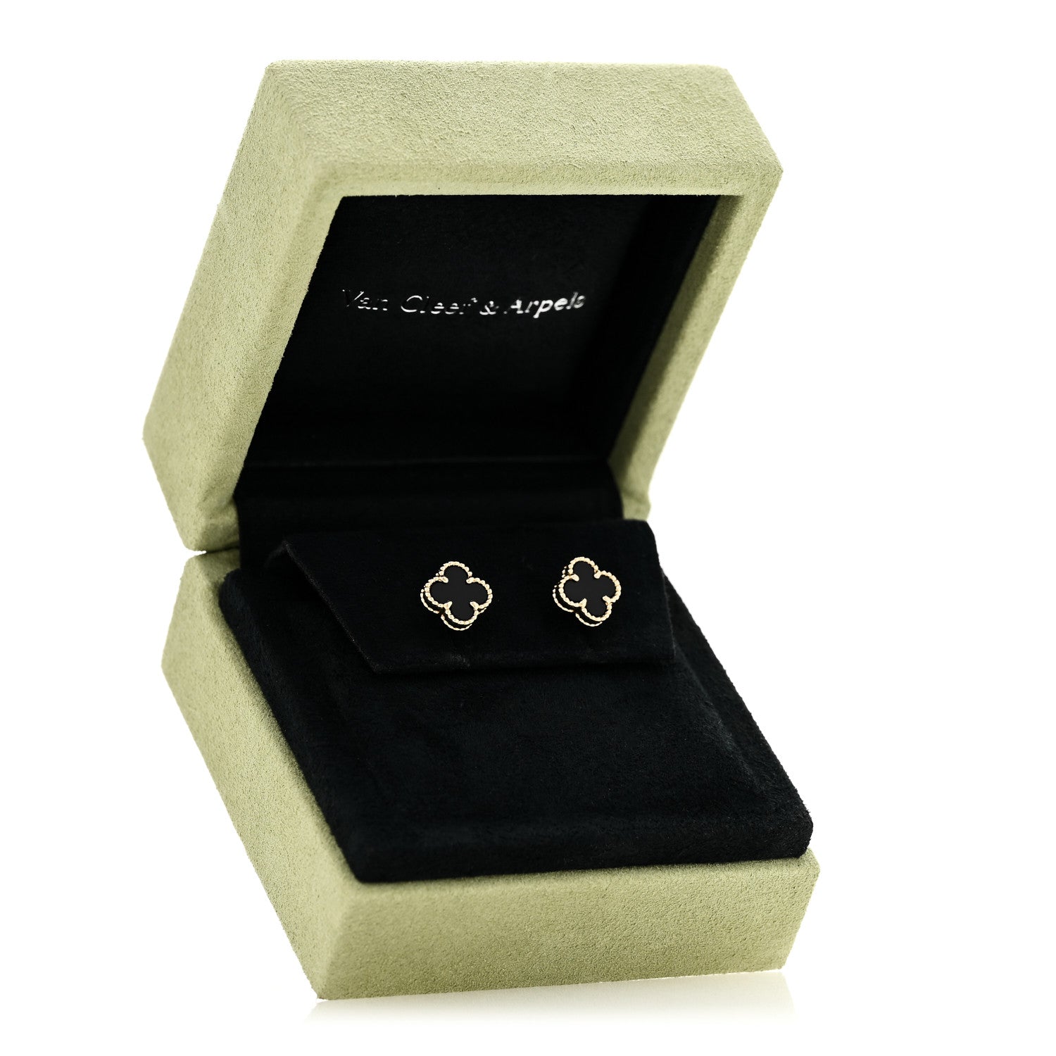 Van Cleef & Arpels 18K Yellow Gold Black Onyx Sweet Alhambra Earrings 5 of 5