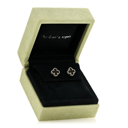 Van Cleef & Arpels 18K Yellow Gold Black Onyx Sweet Alhambra Earrings 5 of 5