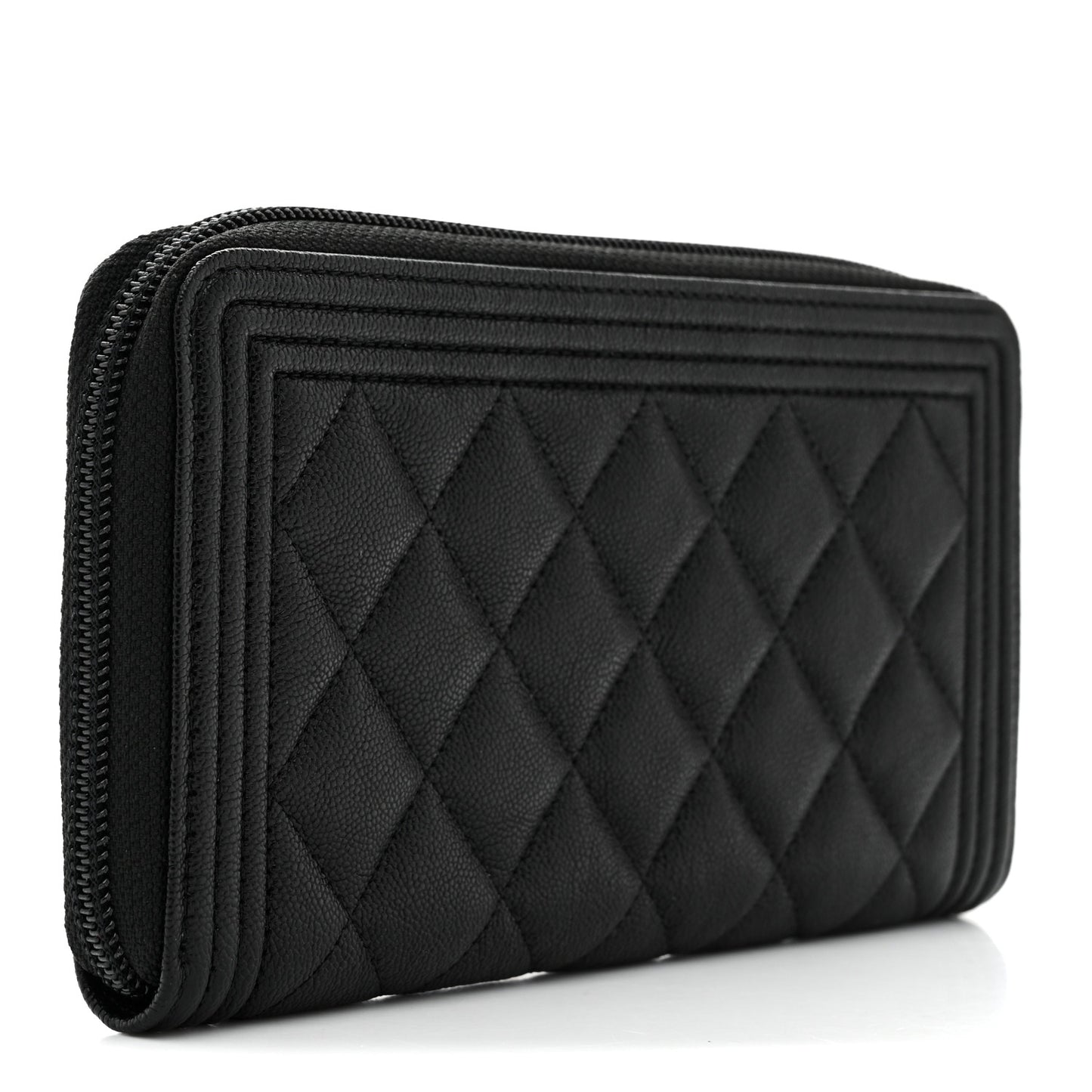 Caviar Quilted Boy Long Zip Around Wallet Black