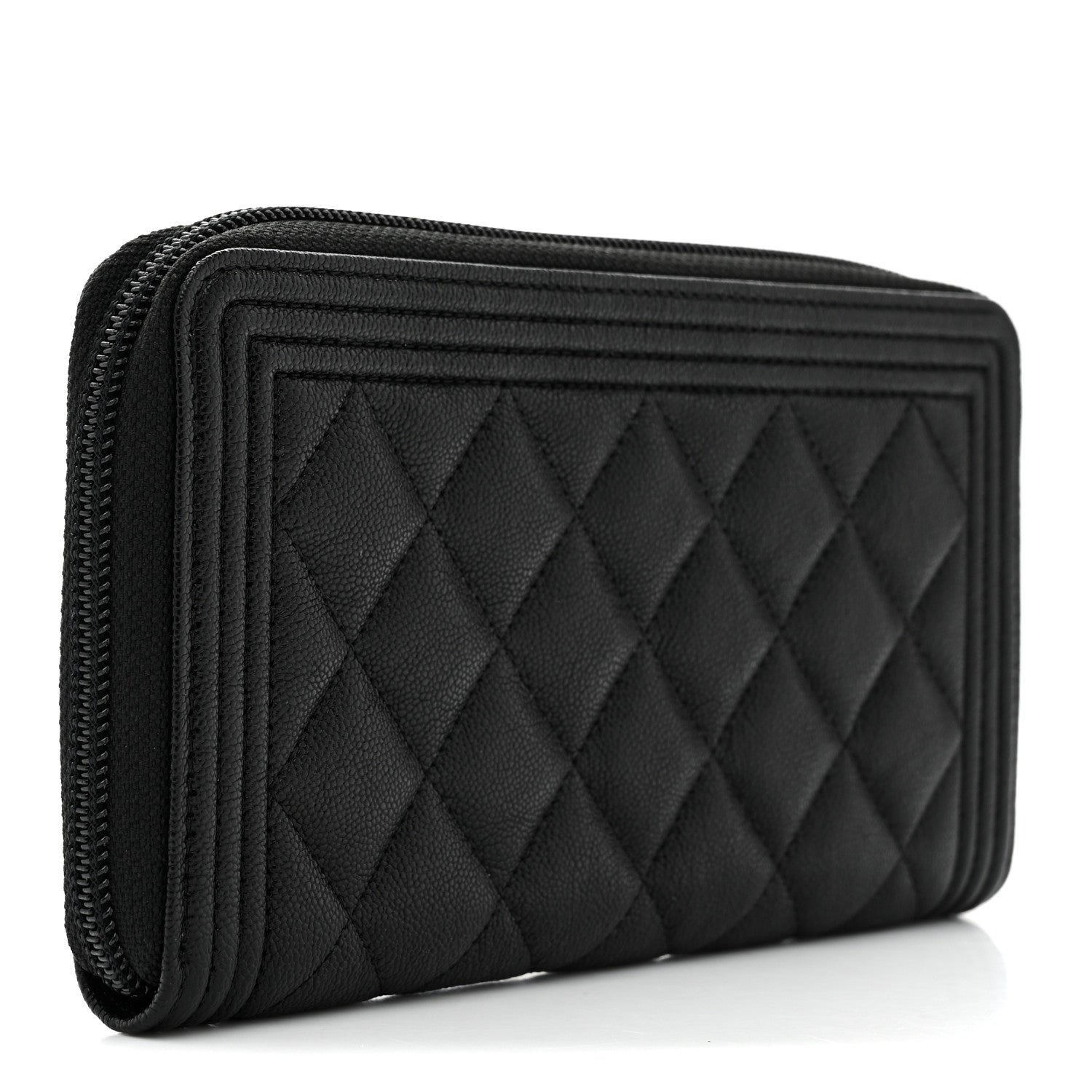 Chanel Caviar Quilted Boy Long Zip Around Wallet Black 3 of 9