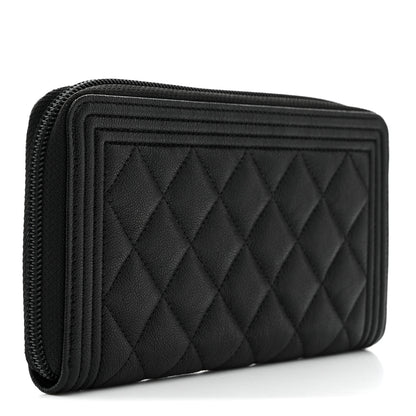 Chanel Caviar Quilted Boy Long Zip Around Wallet Black 3 of 9