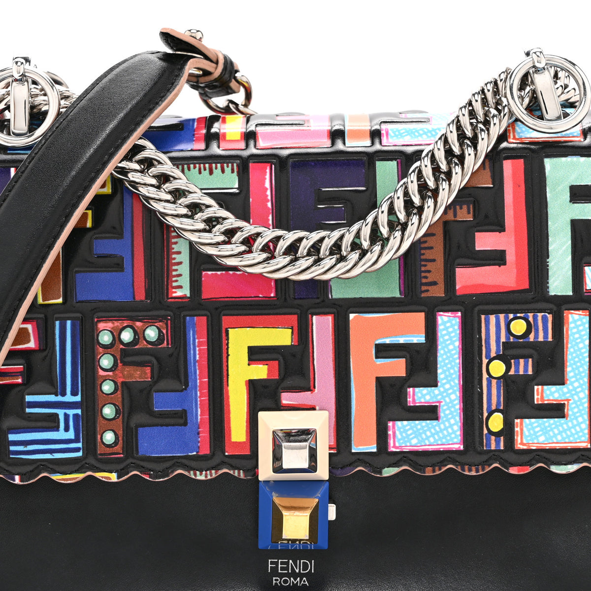 Vitello Liberty Fun Fair Embossed Scalloped Kan I Shoulder Bag Black Multicolor