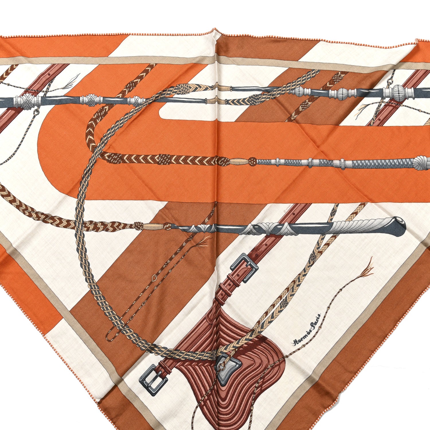 Hermes Cashmere Silk Clic-Clac Giant Pointe Triangle Shawl Orange