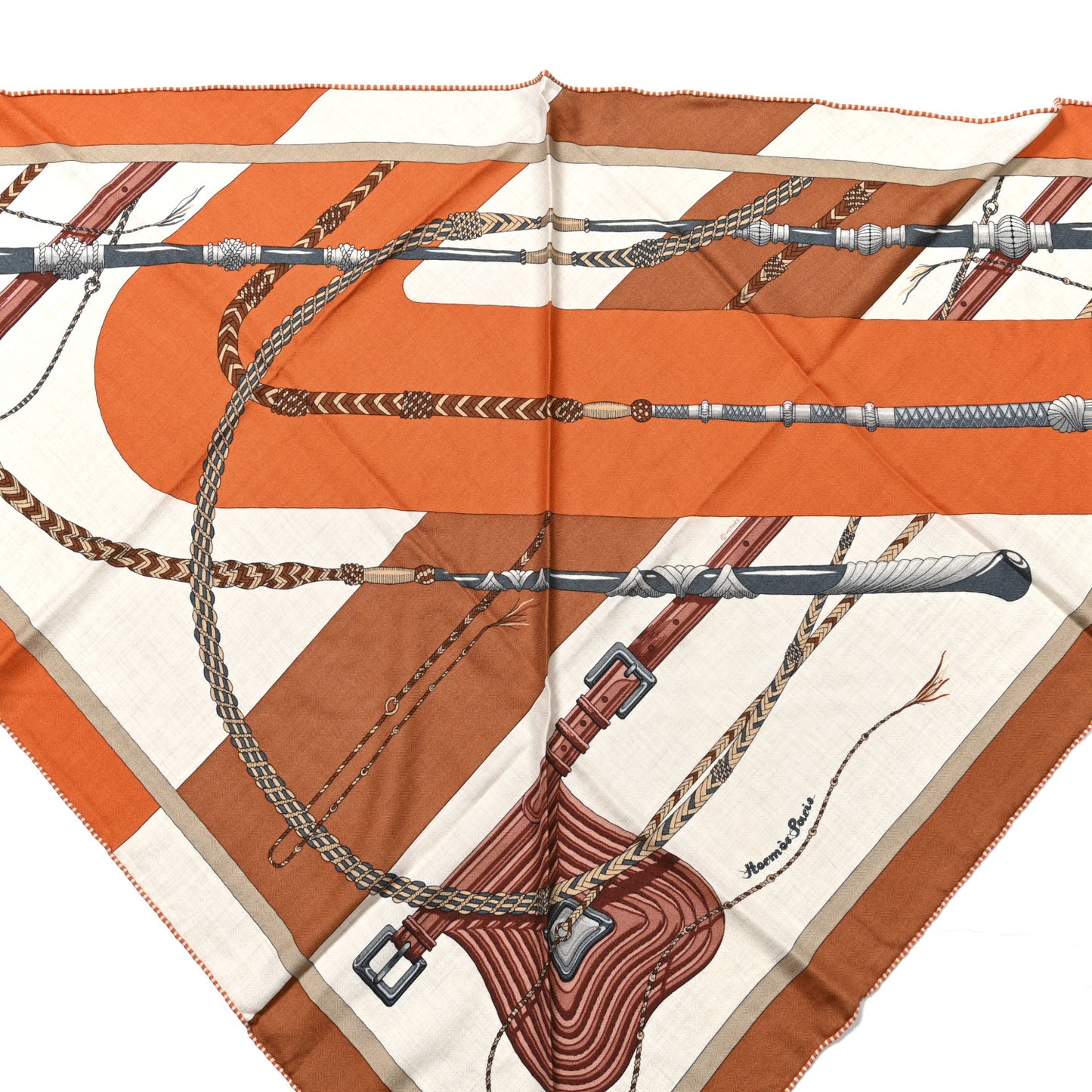 Cashmere Silk Clic-Clac Giant Pointe Triangle Shawl Orange Cuit Naturel Caramel