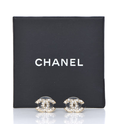 Chanel Pearl Crystal CC Earrings Light Gold 5 of 5