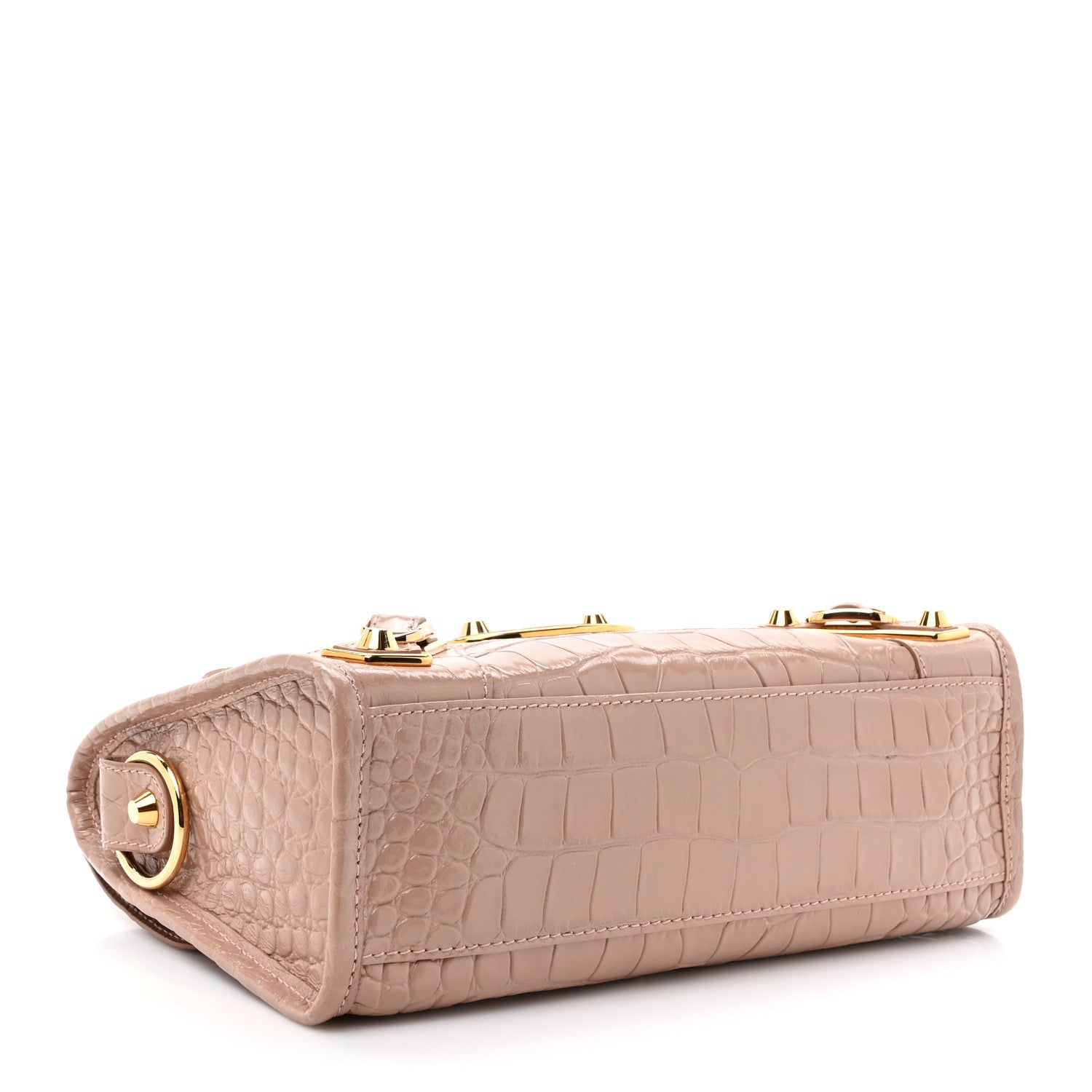 Balenciaga Shiny Supple Calfskin Crocodile Embossed Gold Metallic Edge Hardware Mini City Nude Beige 5 of 15