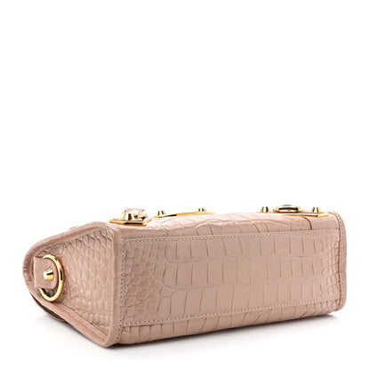 Balenciaga Shiny Supple Calfskin Crocodile Embossed Gold Metallic Edge Hardware Mini City Nude Beige 5 of 15