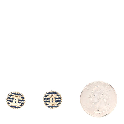 Chanel Metal Chain CC Round Earrings Gold Blue 2 of 4