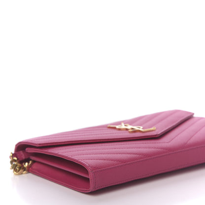 Saint Laurent Grain De Poudre Matelasse Chevron Monogram Chain Wallet Fuchsia 8 of 11