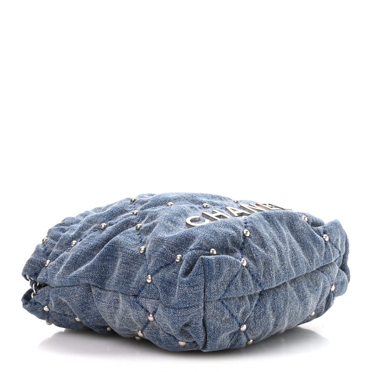 Washed Denim Quilted Studded Mini Chanel 22 Blue