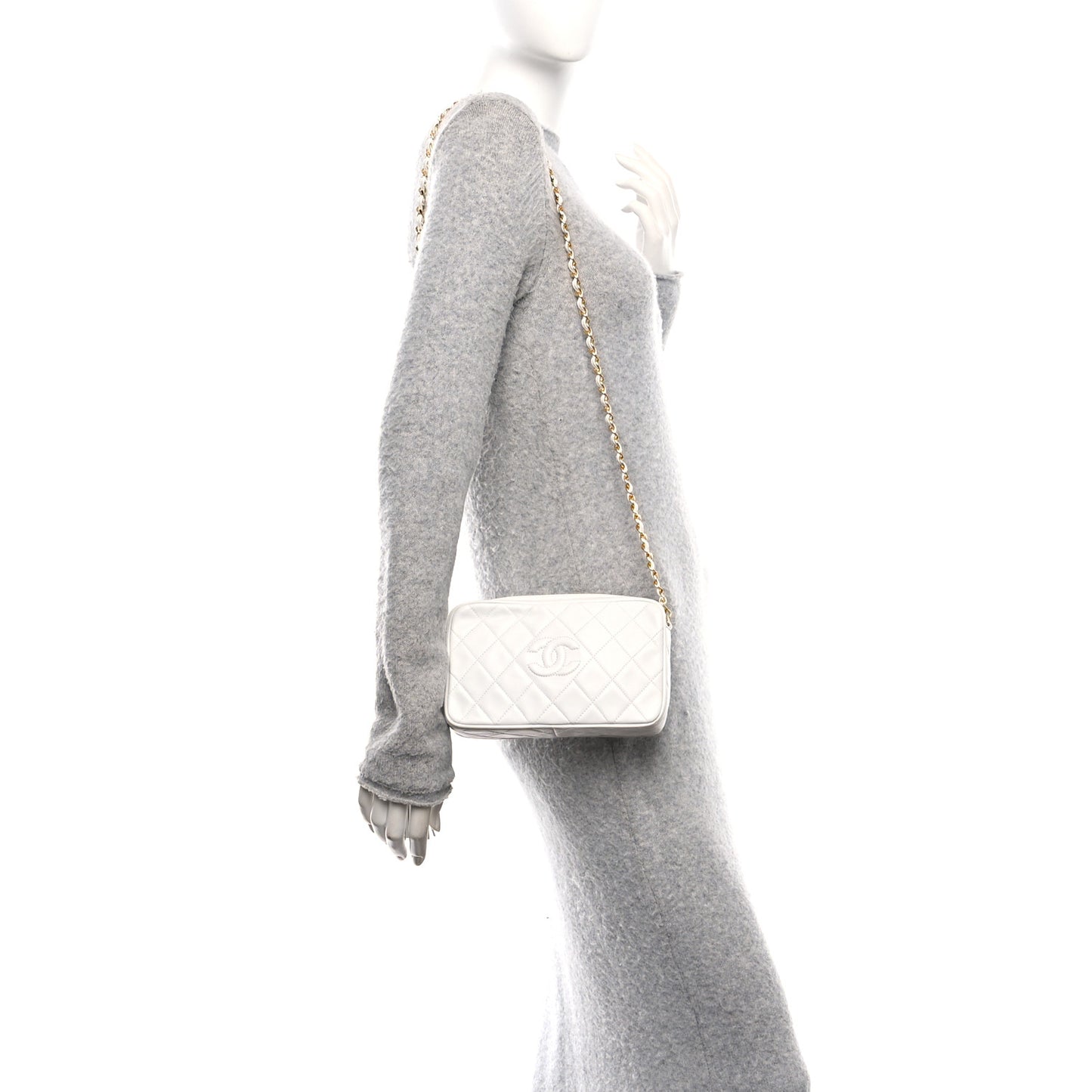 Lambskin Quilted Tassel Camera Case White